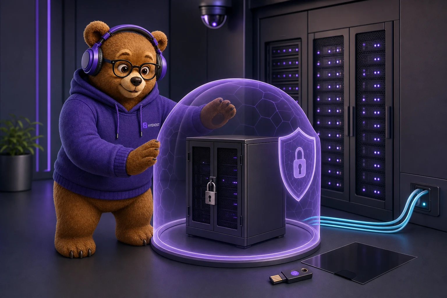 HYEHOST mascot protecting a server for Data Privacy Day